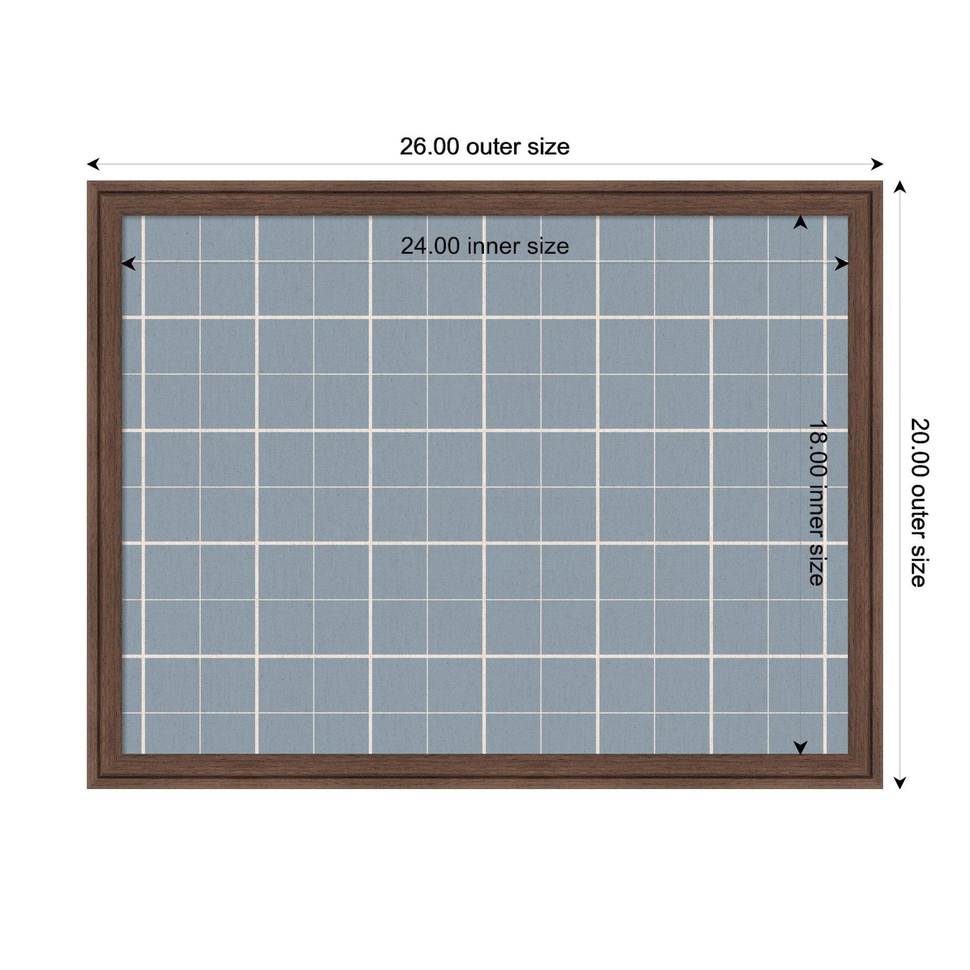Framed Fabric Pinboard Light Blue Plaid Wall Organization