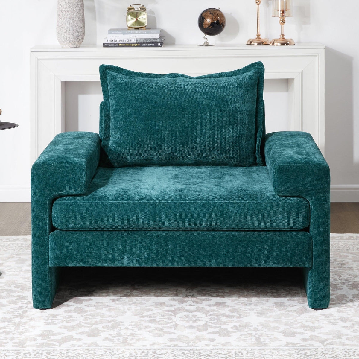 Oversized Green Chenille Accent Chair with Deep Seat & Plush Cushions