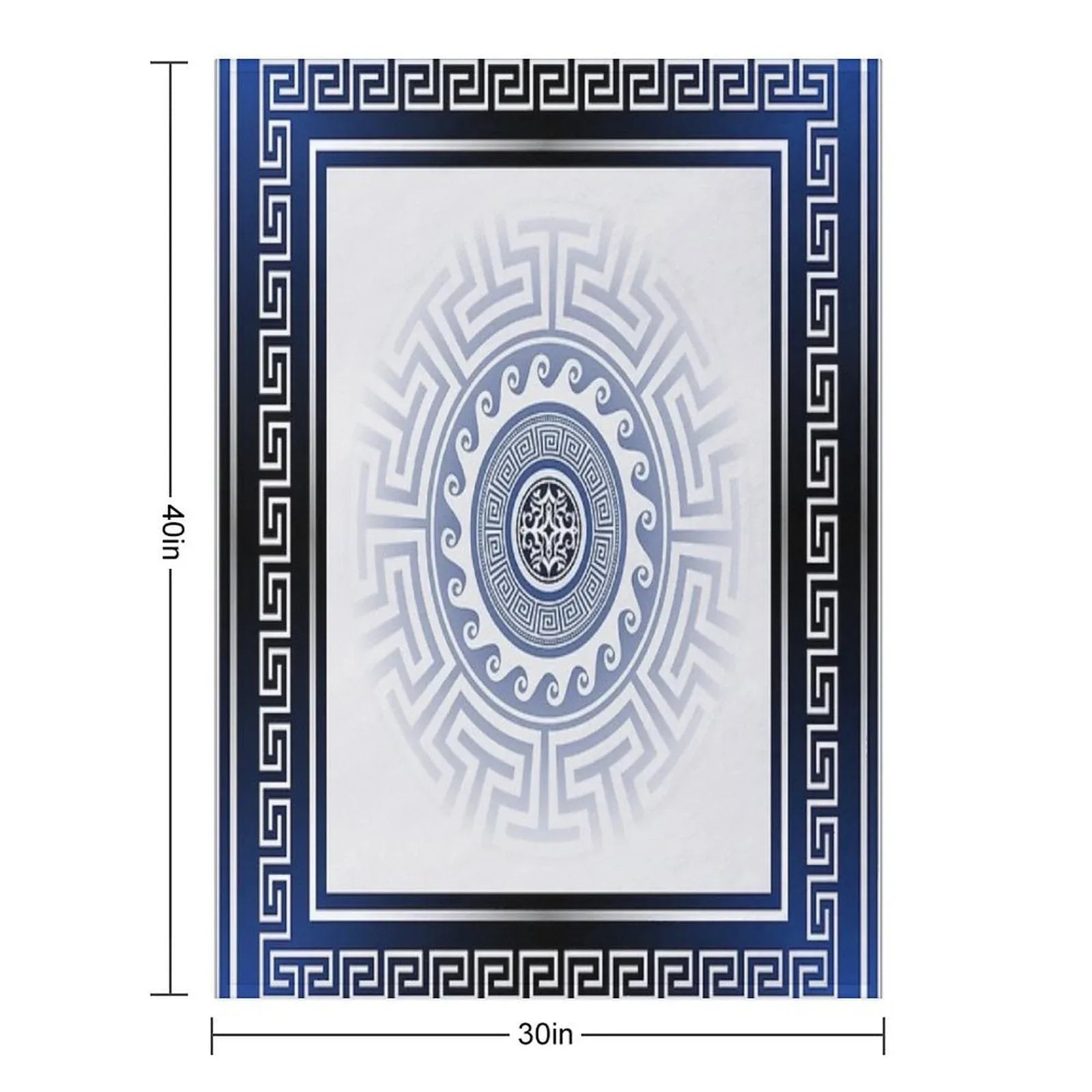 Greek Key Meander Blue White Silver Throw Blanket