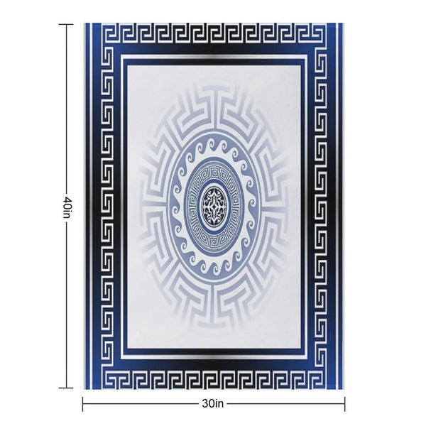 Greek Key Meander Blue White Silver Throw Blanket
