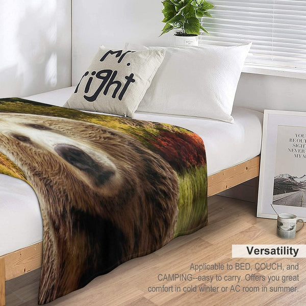 Brown Bear And Forest Sustainable Throw Blanket