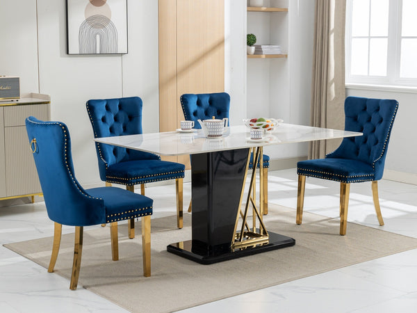 Nikki Collection Modern Tufted Solid Wood Velvet Upholstered Dining Chair with Gold Legs