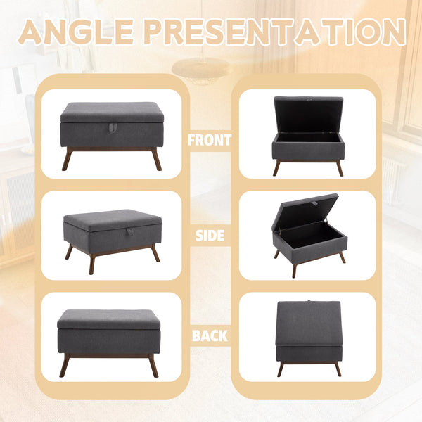 Mid-century modern square coffee table storage bench, assembled, suitable for living room, entryway and family room, used as a coffee table, stirrups, shoe bench