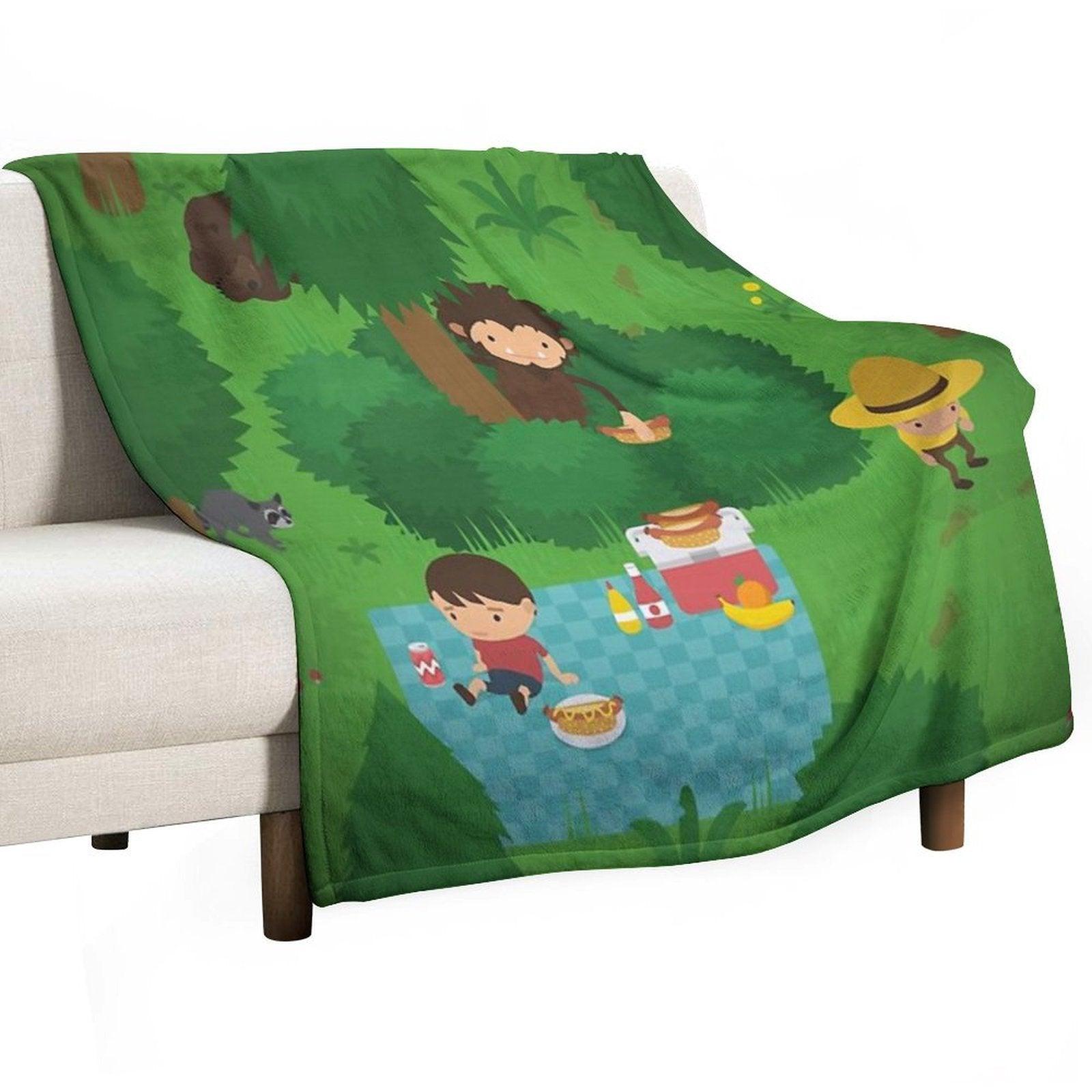 Sneaky Sasquatch Picnic Throw Blanket