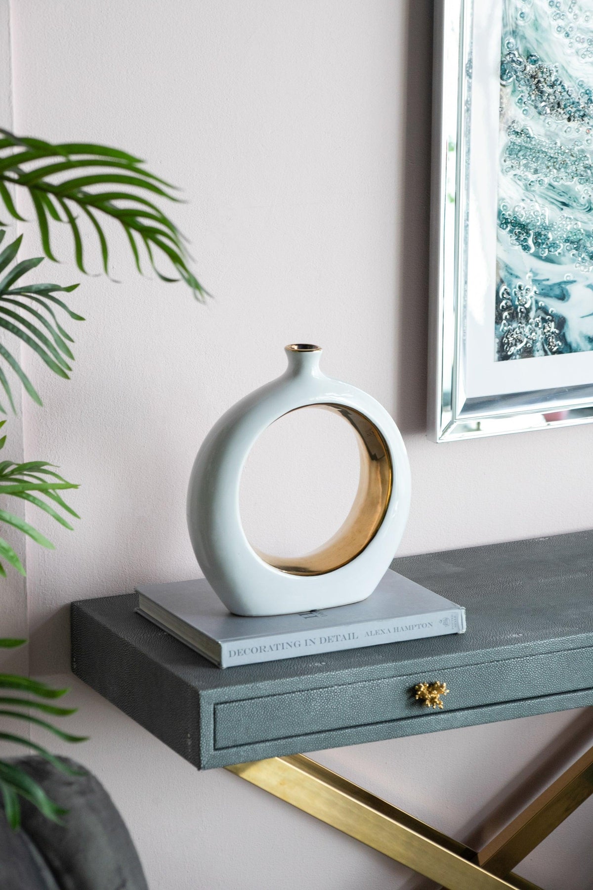 Modern White & Gold Ceramic Ring Vase