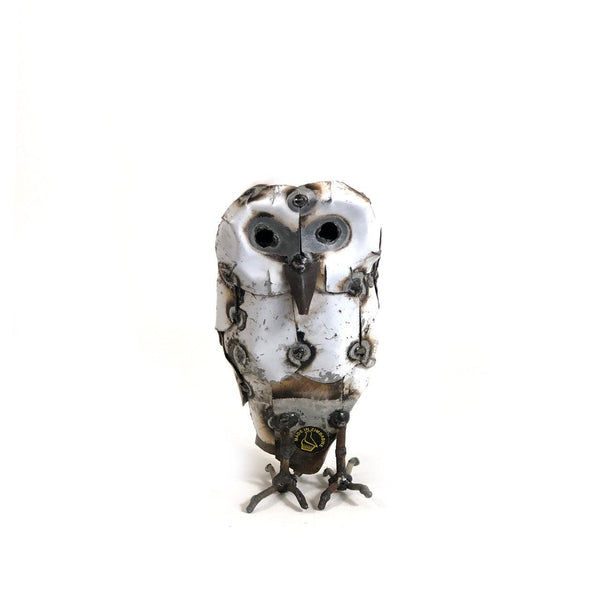 Recycled Metal Snowy White Owl