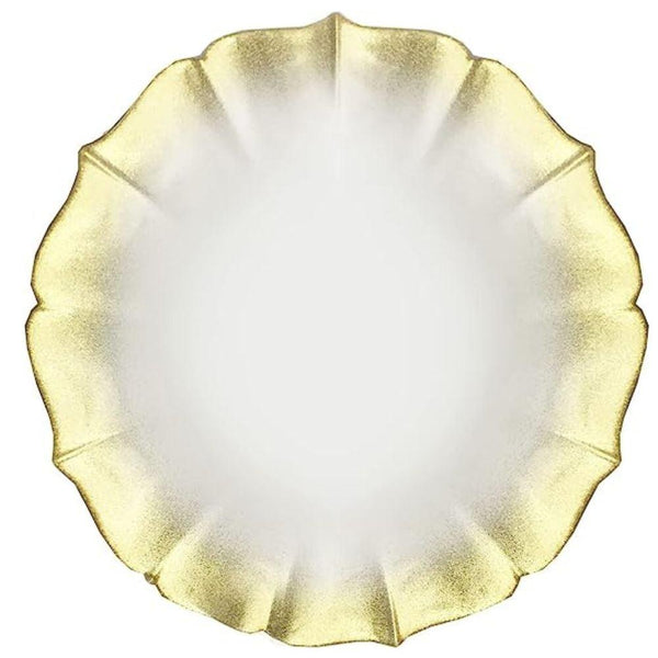Contessa Gold Glitter Rim with Pearl White Glass Charger Plate 13
