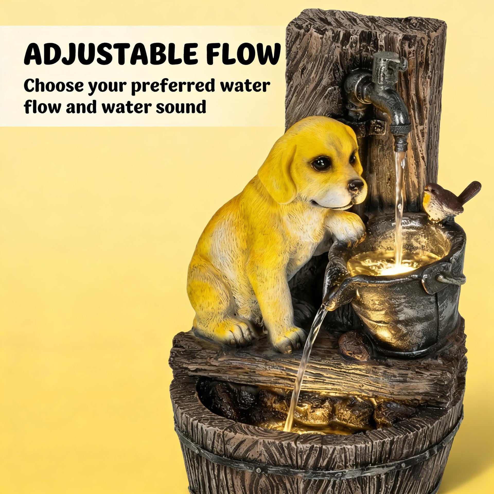 Resin Puppy Garden Outdoor Water Fountain 22 Inch