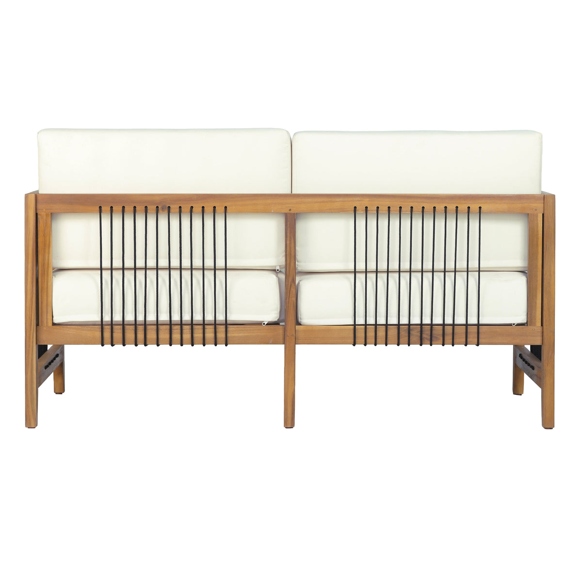 Acacia Wood Outdoor Loveseat with Handwoven Rope