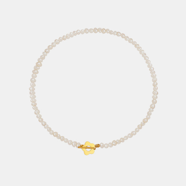 Gold Flower Pearl Chain Necklace