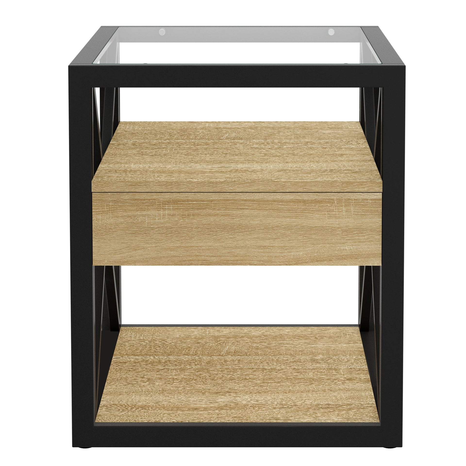 Set of 2 Modern End Table with Drawer - Nightstand for Bedroom & Living Room