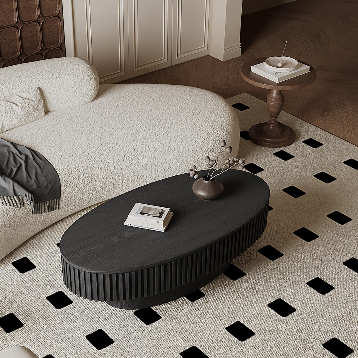 Modern Black Oval Coffee Table with Hidden Storage