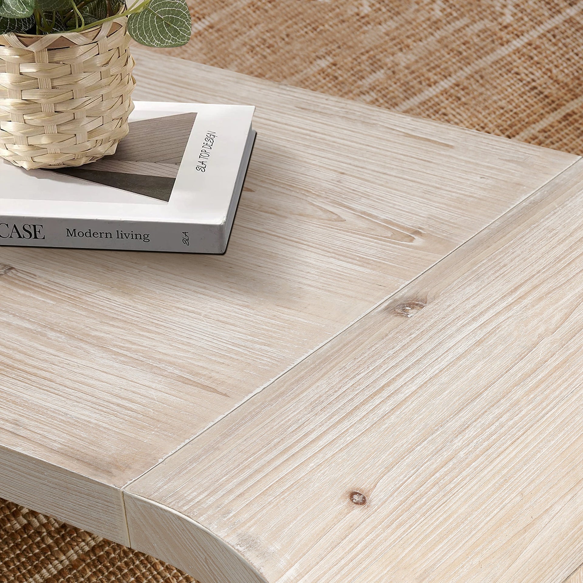 Farmhouse Vintage Crafts Coffee Table,Curved Art Deco Design, Easy Assembly, 48' W x 24' D x 18'(Natural Wood Washed)