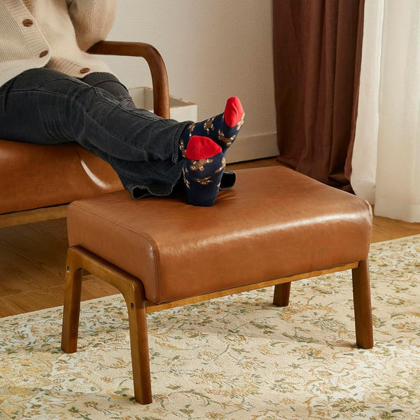 Leatherette Padded Ottoman Footrest Yellowish Brown