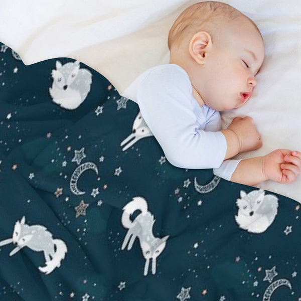 Cute Arctic Foxes at Night Wrinkle-free Throw Blanket
