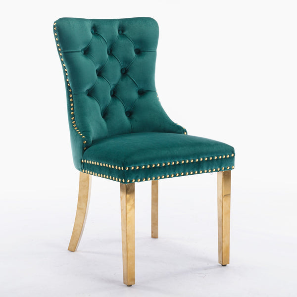 Nikki Collection Modern Tufted Solid Wood Velvet Upholstered Dining Chair with Gold Legs