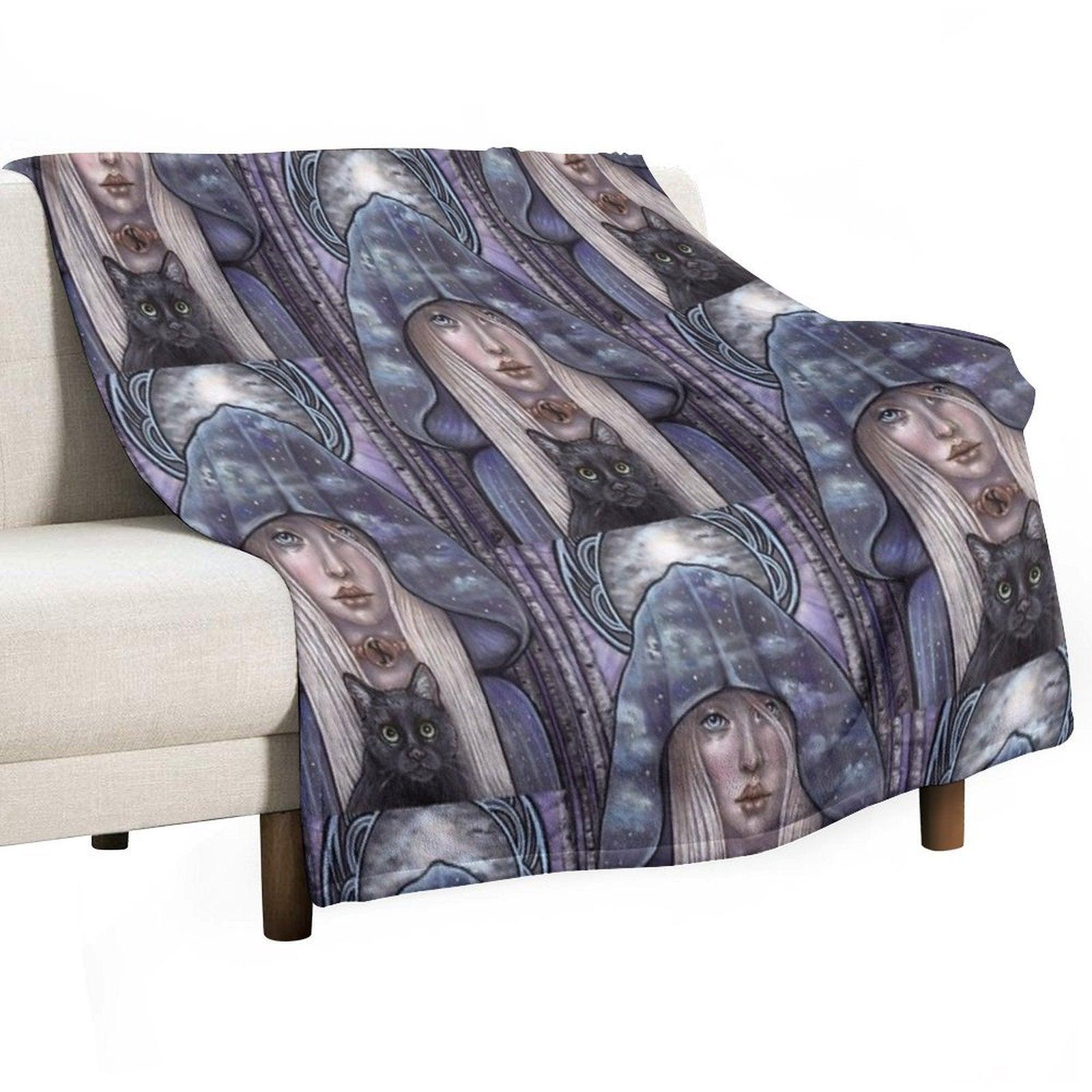 Nauthiz Rune Maiden Black Cat Sorceress Throw Blanket