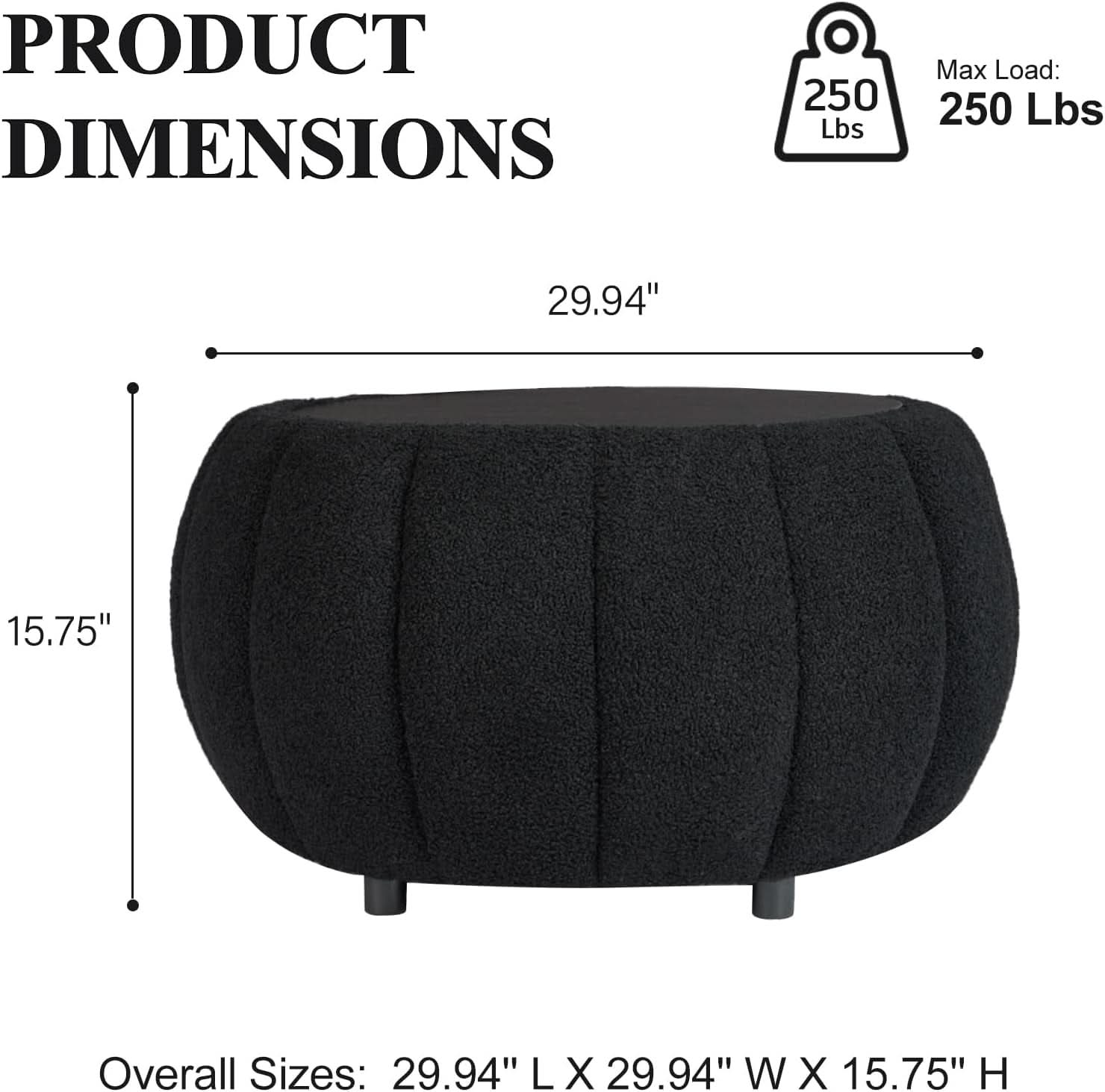 30 Inch Round Profile Teddy Fabric Hidden Storage Ottoman