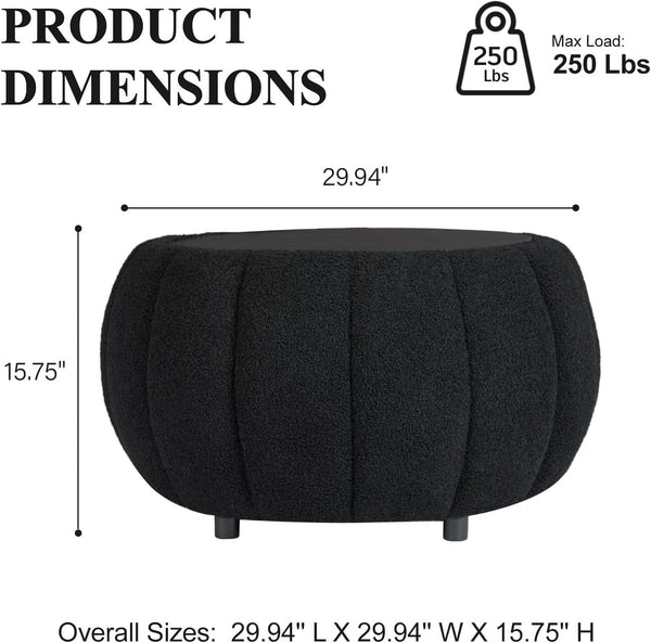 30 Inch Round Profile Teddy Fabric Hidden Storage Ottoman