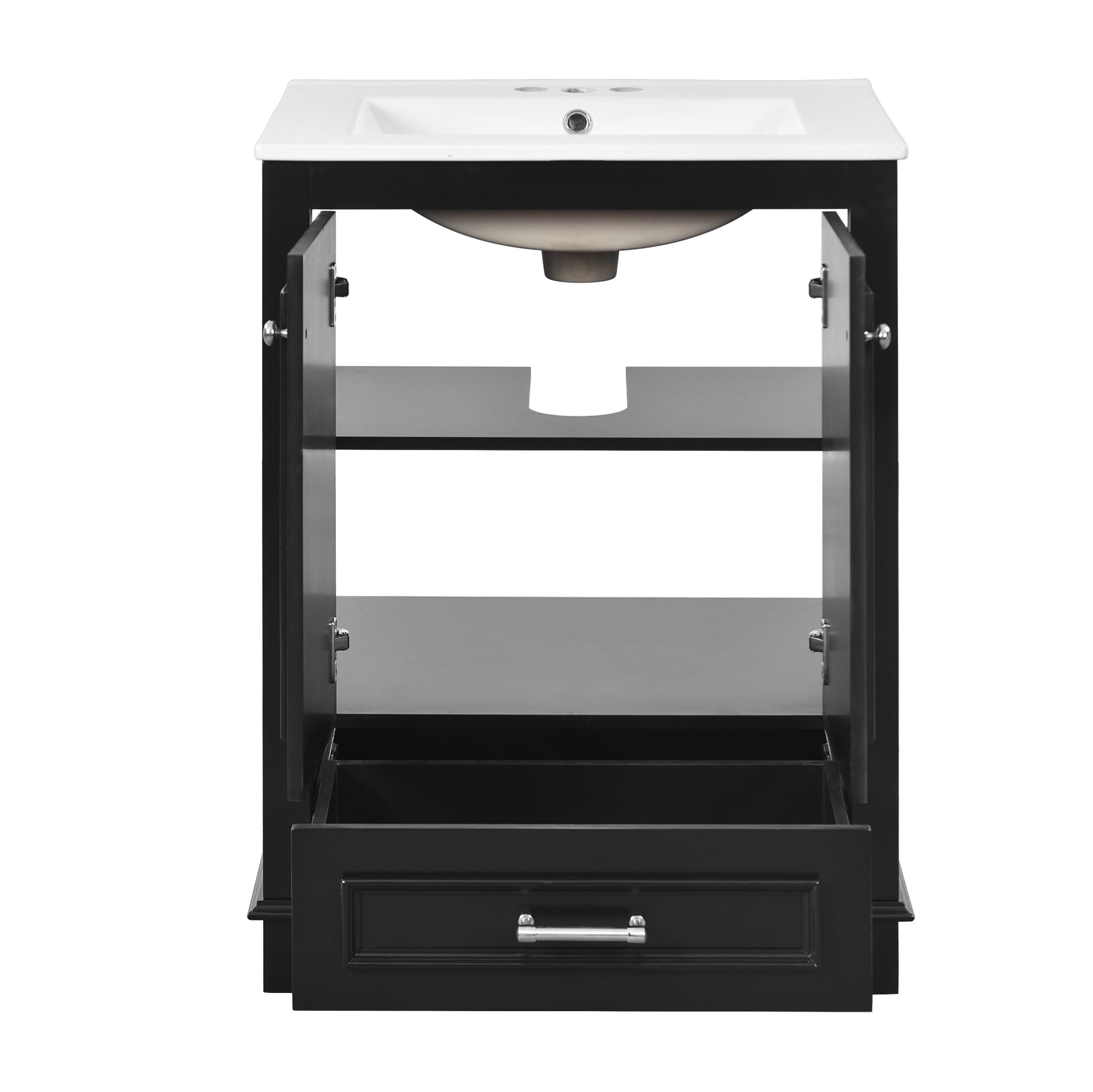 Bathroom Vanity with Ceramic Sink and Modern Freestanding Storage Cabinet, Soft-Close Doors