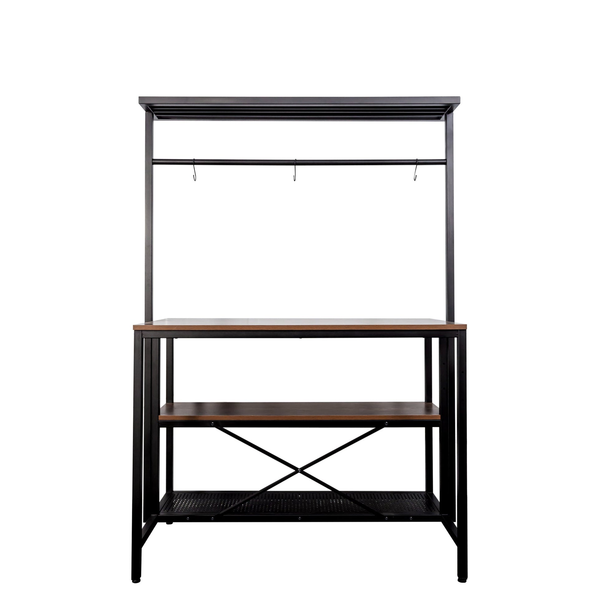 kitchen Island, Bakers Rack, Island Table for Kitchen,3 Tier Microwave Stand Oven Shelf with Storage, Storage Shelf for Kitchen Dining Room Living Room,3 Hooks