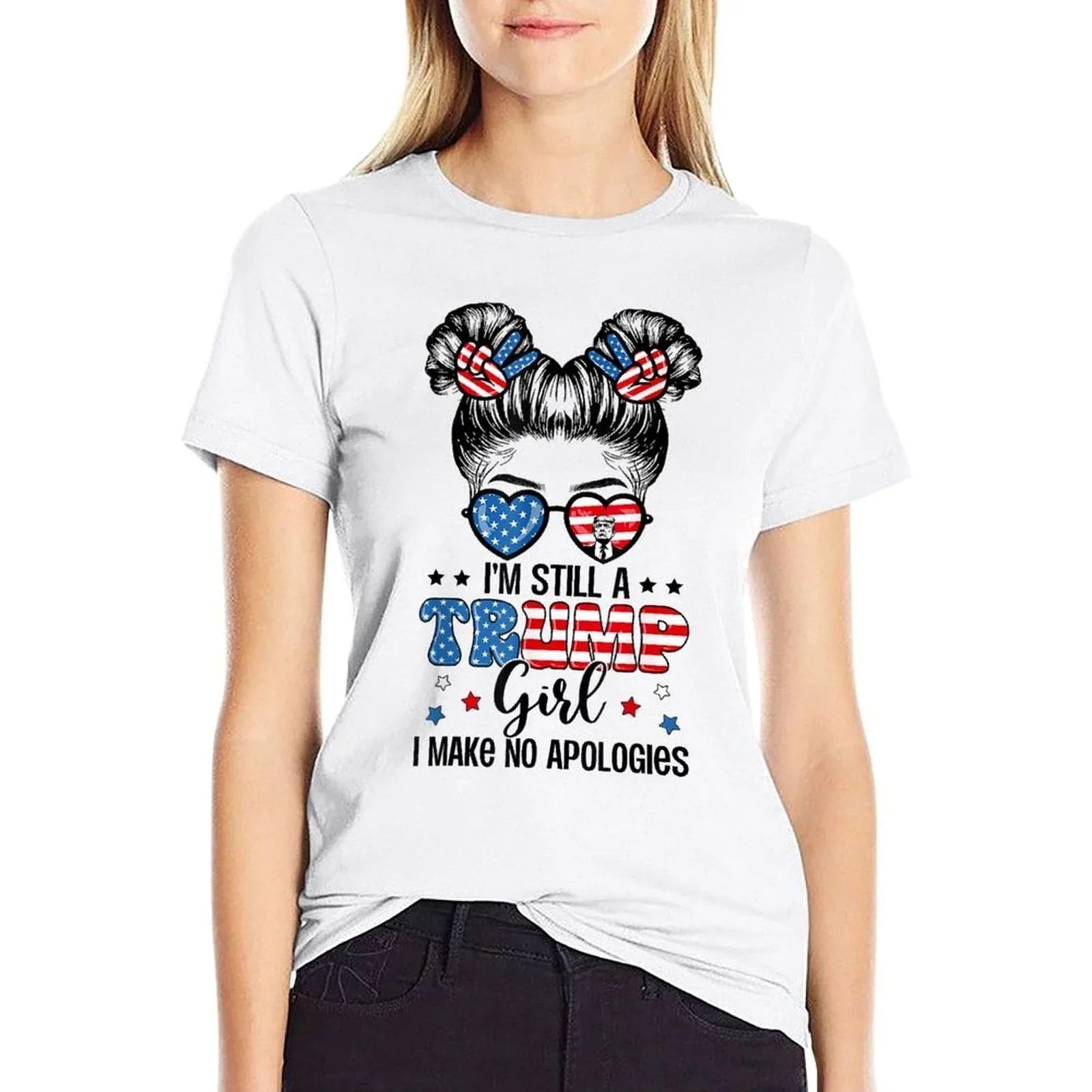 All American Trump Girl 4th Of July Messy Bun No Apologies  Moisture-wicking T-Shirt