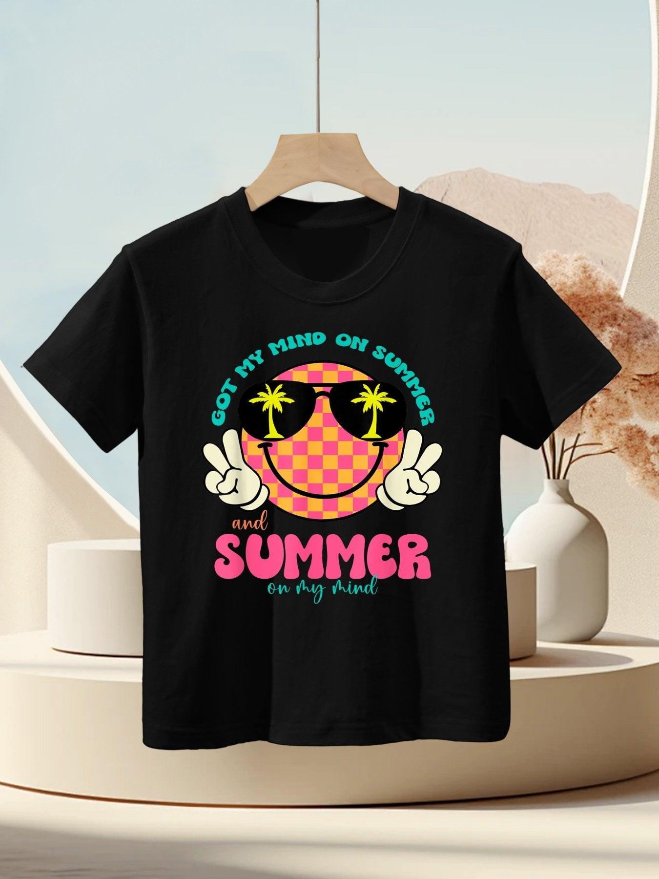 Groovy Happy Face Summer Vibes Got My Mind On Summer Teacher Kids T-Shirt