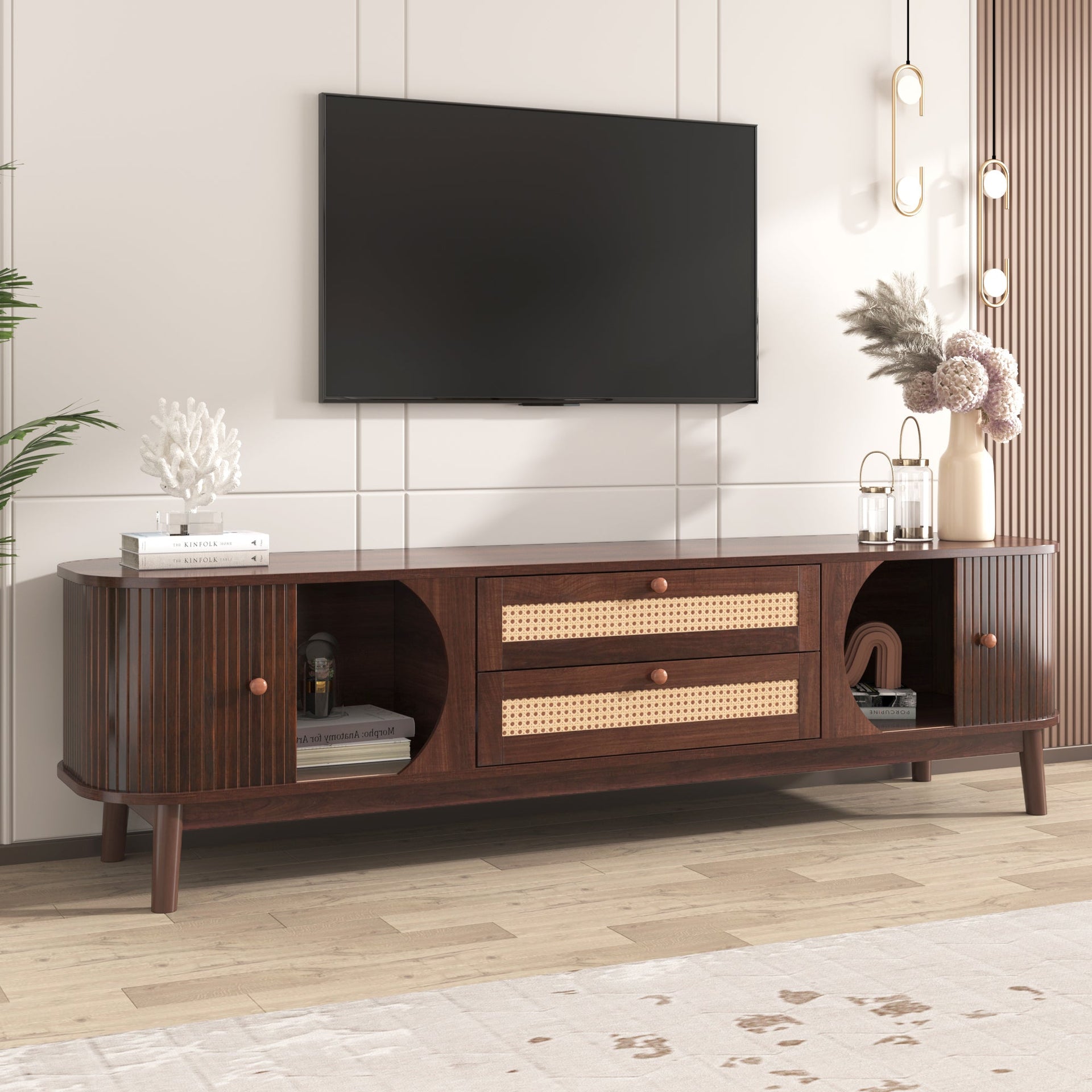 Modern Farmhouse Rattan TV Stand BLAKHOM