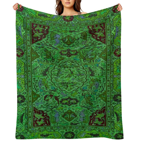 Carpet Pattern in Green And Blue Multi-functional Throw Blanket