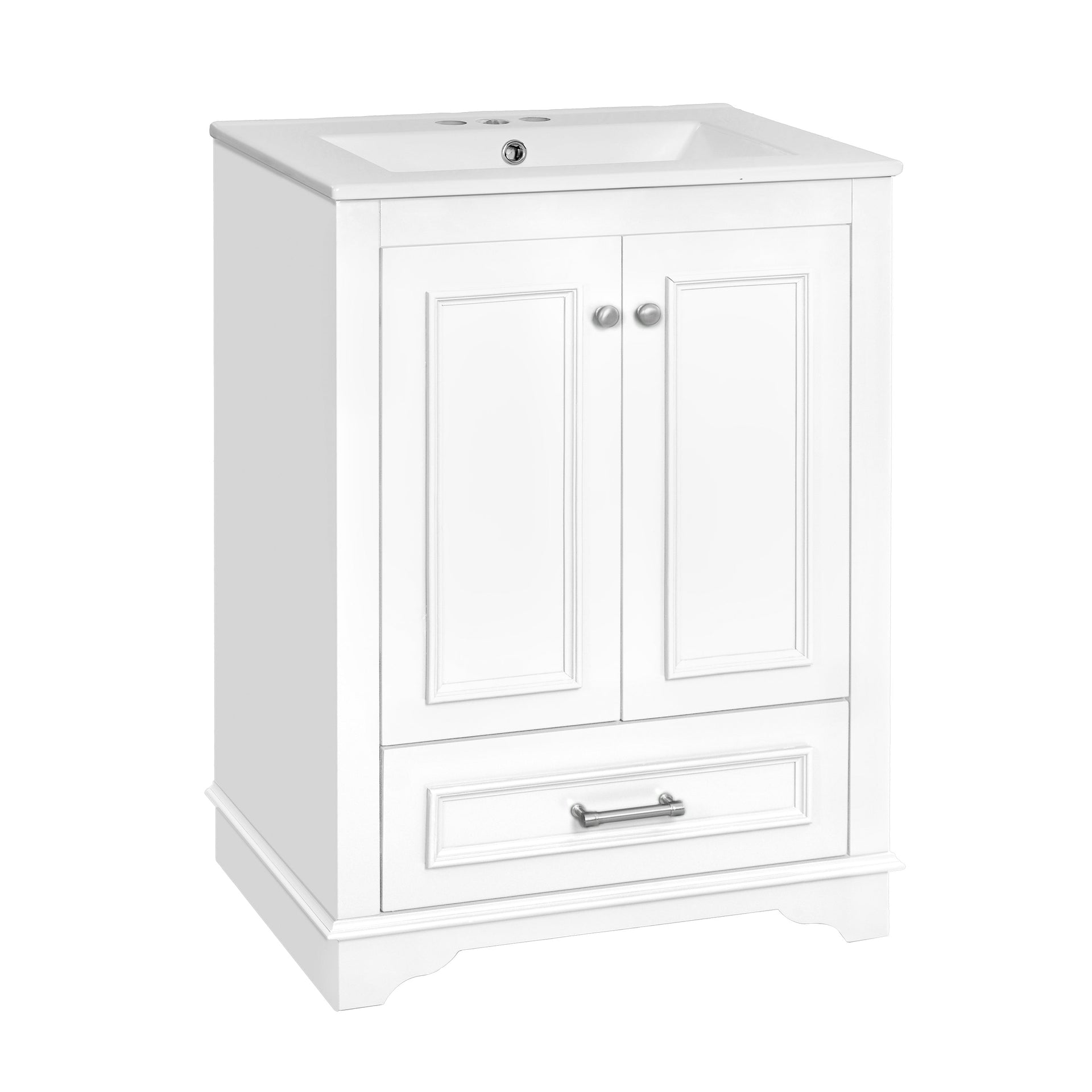 Bathroom Vanity with Ceramic Sink and Modern Freestanding Storage Cabinet, Soft-Close Doors