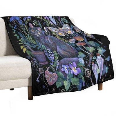 Black Cat Potion Garden Anti-pilling Throw Blanket