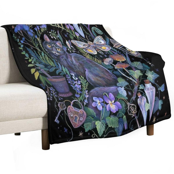 Black Cat Potion Garden Anti-pilling Throw Blanket