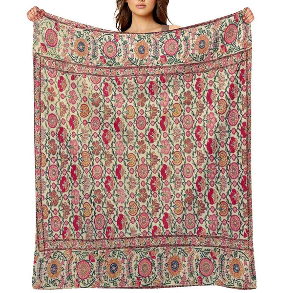 Vintage India Embroidered Textile, 17th Century Wrinkle-free Throw Blanket