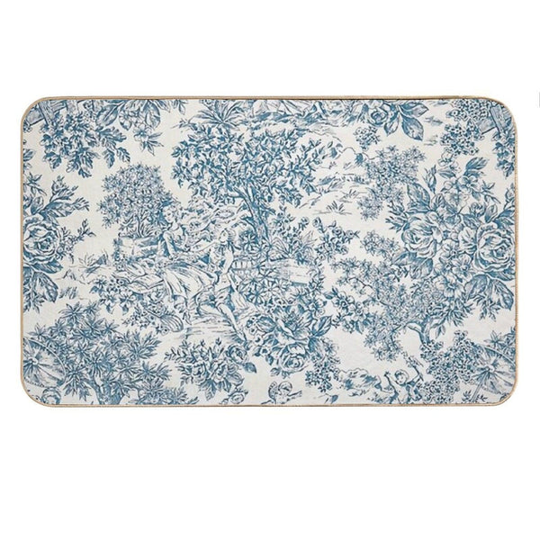 Powder Blue Romantic Flowers French Toile Design Bath Mat