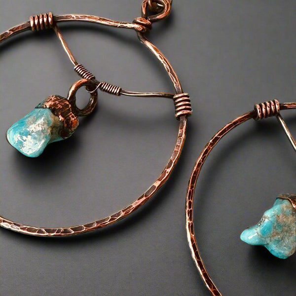 Raw Turquoise Copper Hoops - Statement | Handmade by Blackbird & Sage