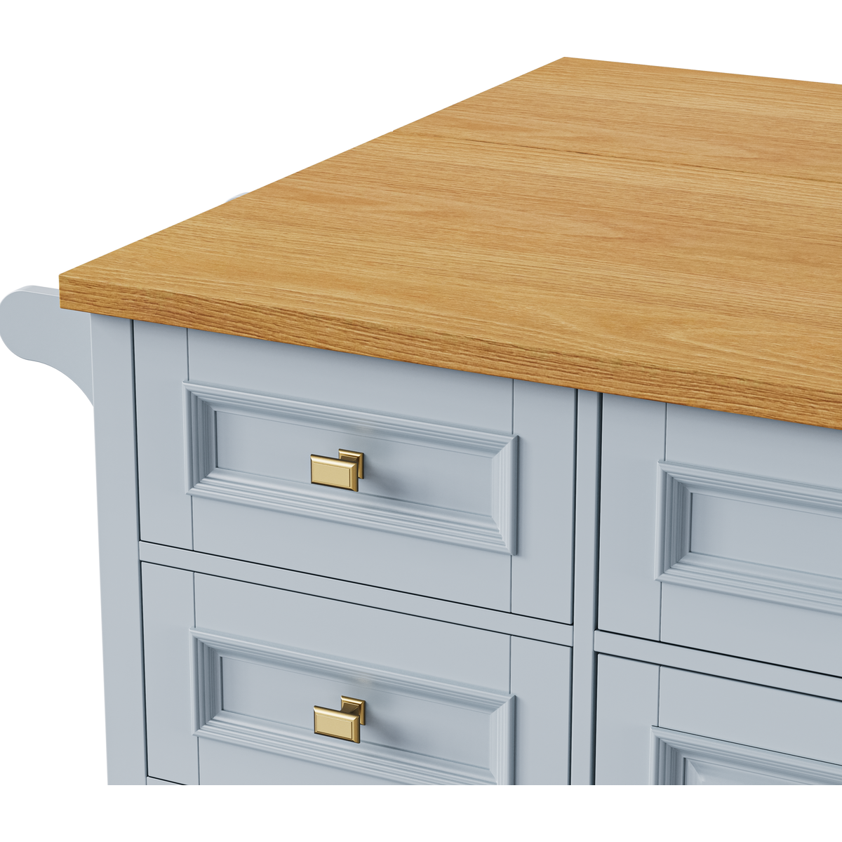 K&K 52'' Kitchen Island with Drop Leaf, Embossed Texture Kitchen Island on Wheels with Spice Rack, Towel Rack, 2 Doors and 5 Drawers, Kitchen Storage Cart with Adjustable Shelf for Kitchen, Blue Grey