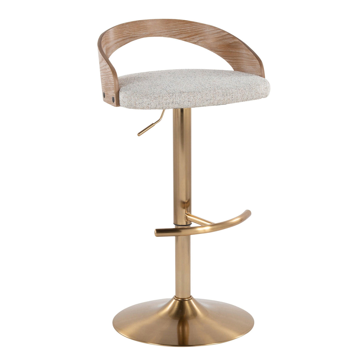 Modern White Upholstered Adjustable Bar Stools with Gold Base – 360° Swivel, Set of 3