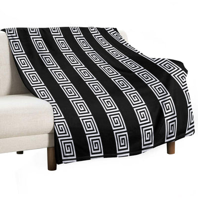 Greek Key Stripes Black & White Sustainable Throw Blanket