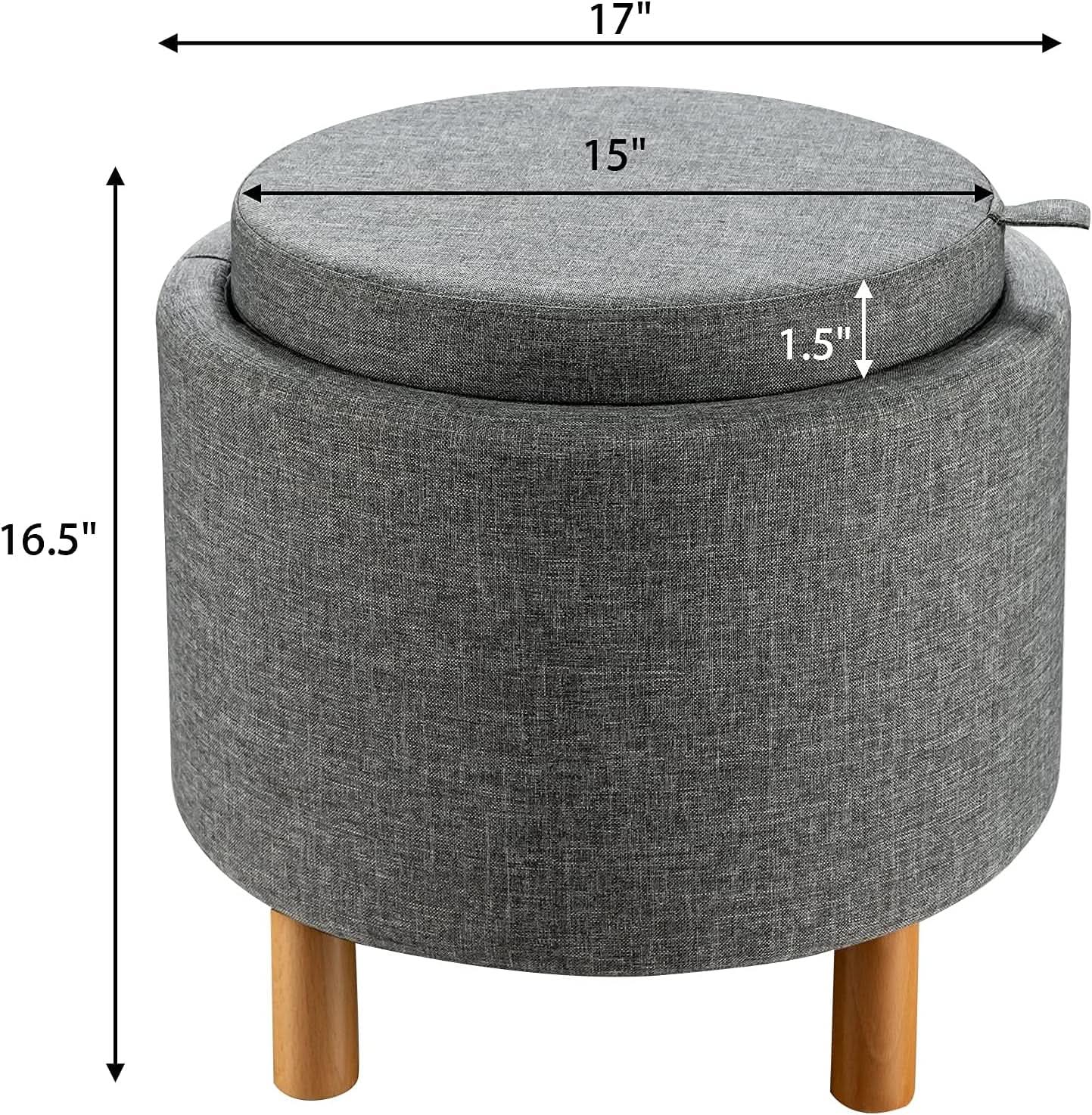 Grey Premium Microfiber Storage Ottoman Large Tray
