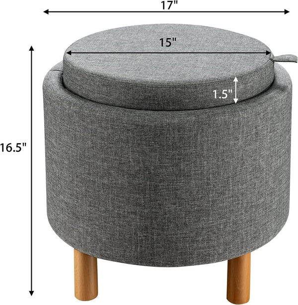 Grey Premium Microfiber Storage Ottoman Large Tray