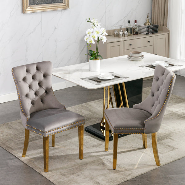 Nikki Collection Modern Tufted Solid Wood Velvet Upholstered Dining Chair with Gold Legs