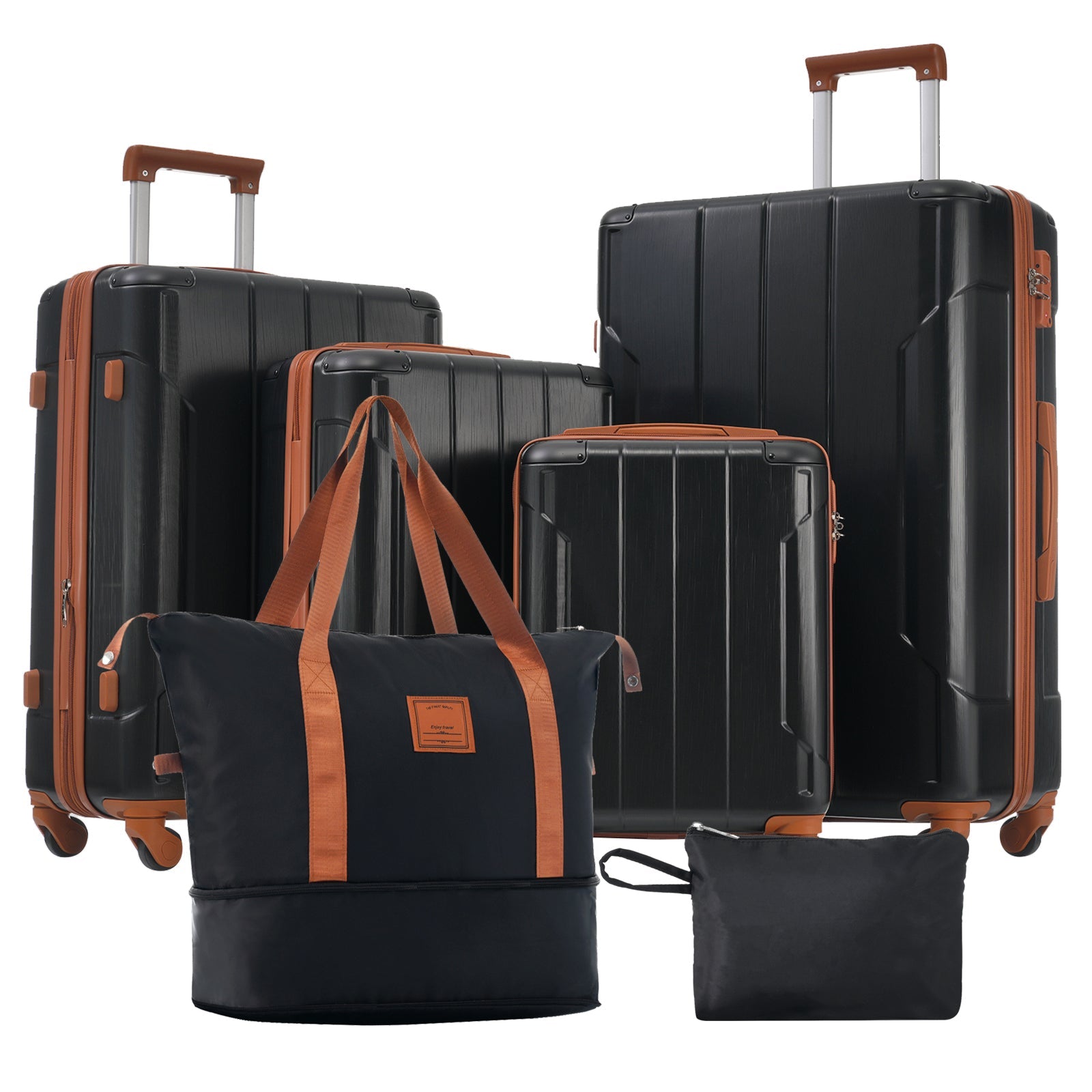 Hardshell Luggage Sets 6 Piece Suitcase Set, Expandable Lightweight Suitcases with Wheels, TSA Lock for Men Women, Black Brown