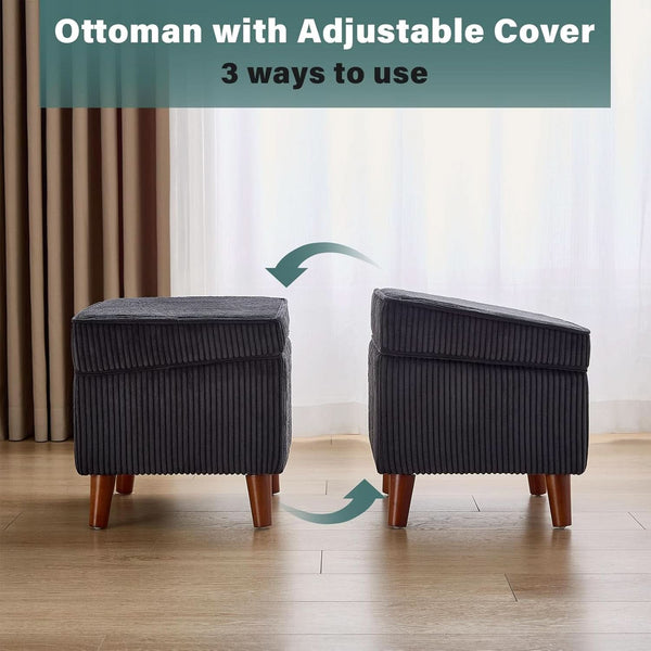 Storage Ottoman With Adjustable Lid Footrest Charcoalgray