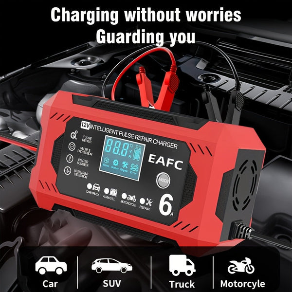 Car Battery Charger, 12V 6A Smart Battery Trickle Charger Auto 12V 24V Battery Maintainer for Car Truck Motorcycle Lawn Mower Marine Lead Acid Battery, Vehicle Battery Maintenance, Automotive Battery Care, Compact Charger, Po DSers Fulfillment