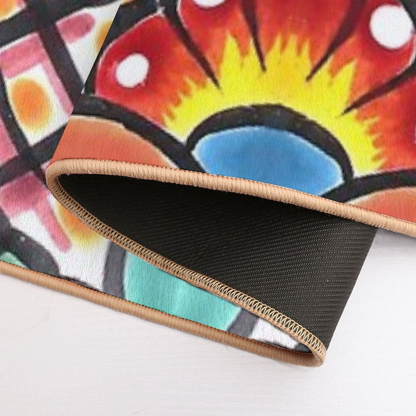 Colorful Talavera, Orange Accent, Mexican Tile Design Bath Mat BionZax