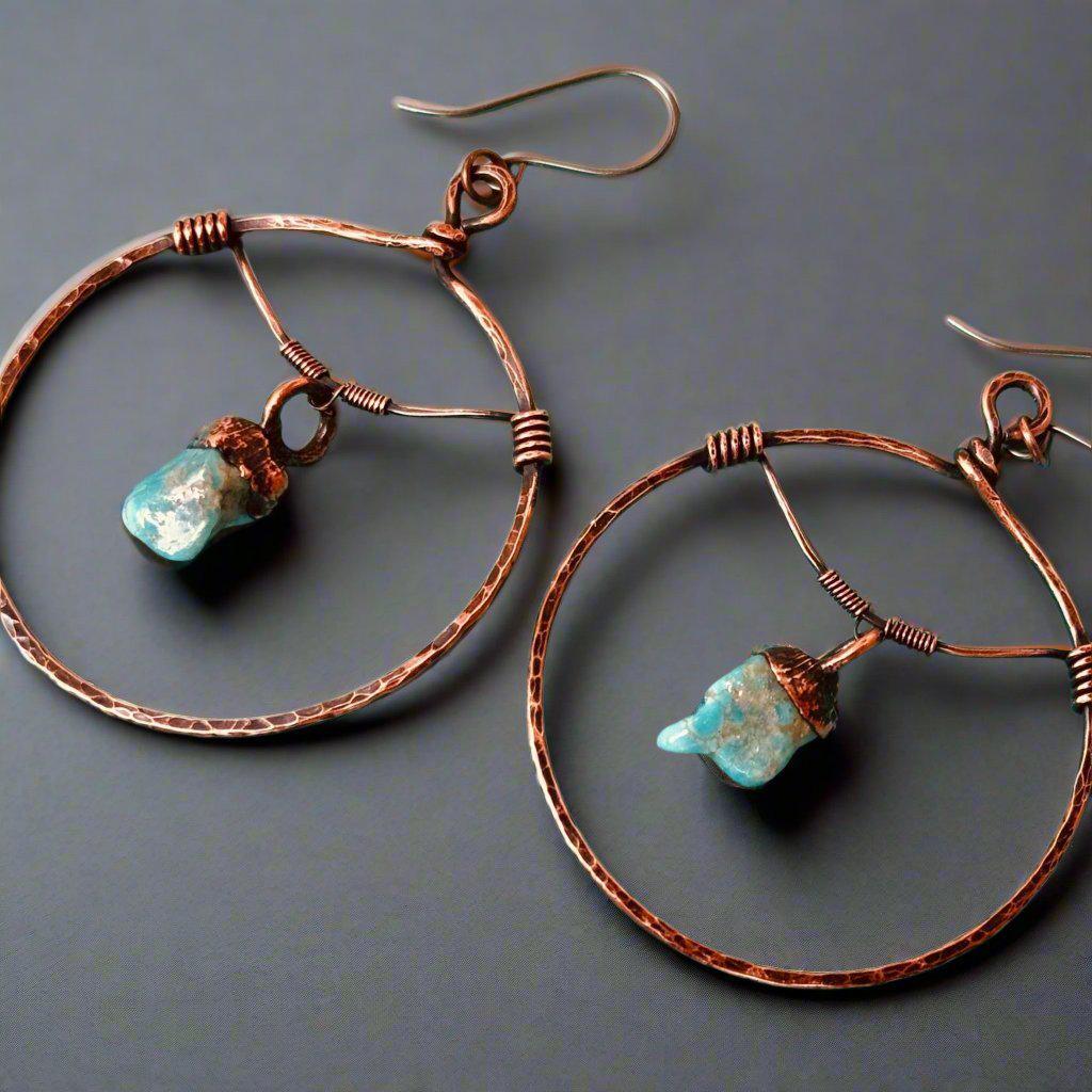 Raw Turquoise Hoops - Bohemian Jewelry | Handmade by Blackbird & Sage