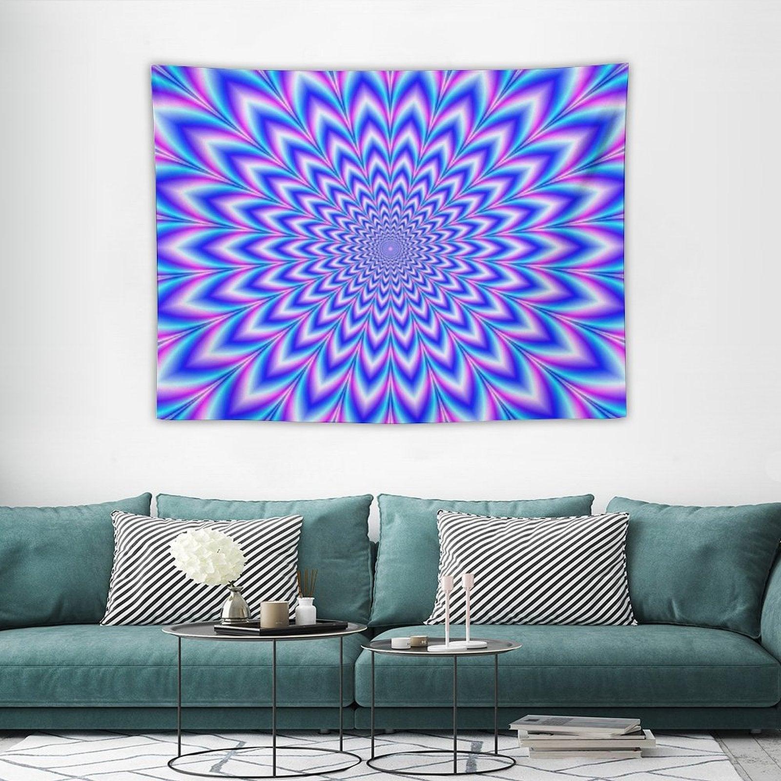 Psychedelic Pulse in Blue And Pink Tapestry