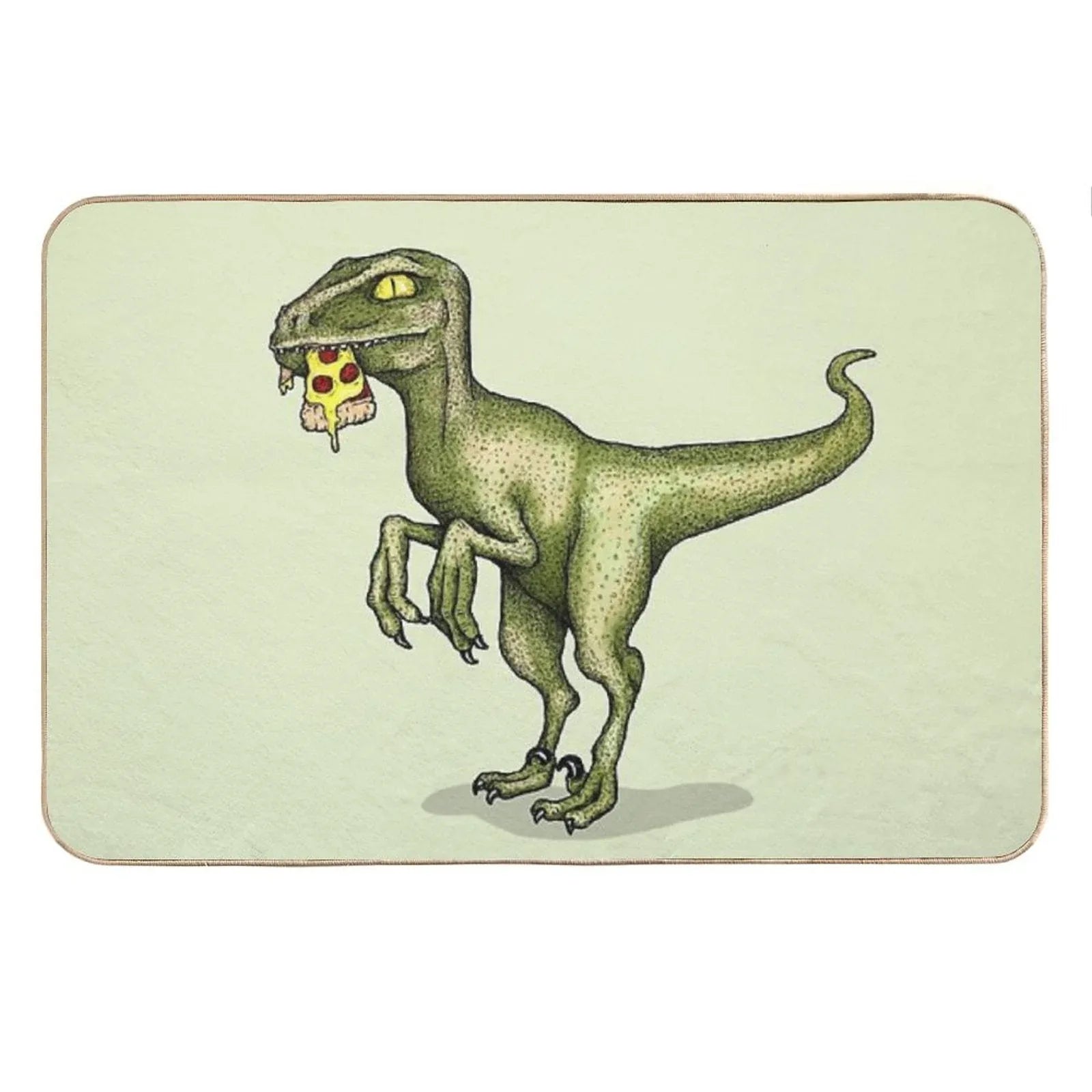 Raptor Dinosaur Eating Pizza Slice Bath Mat