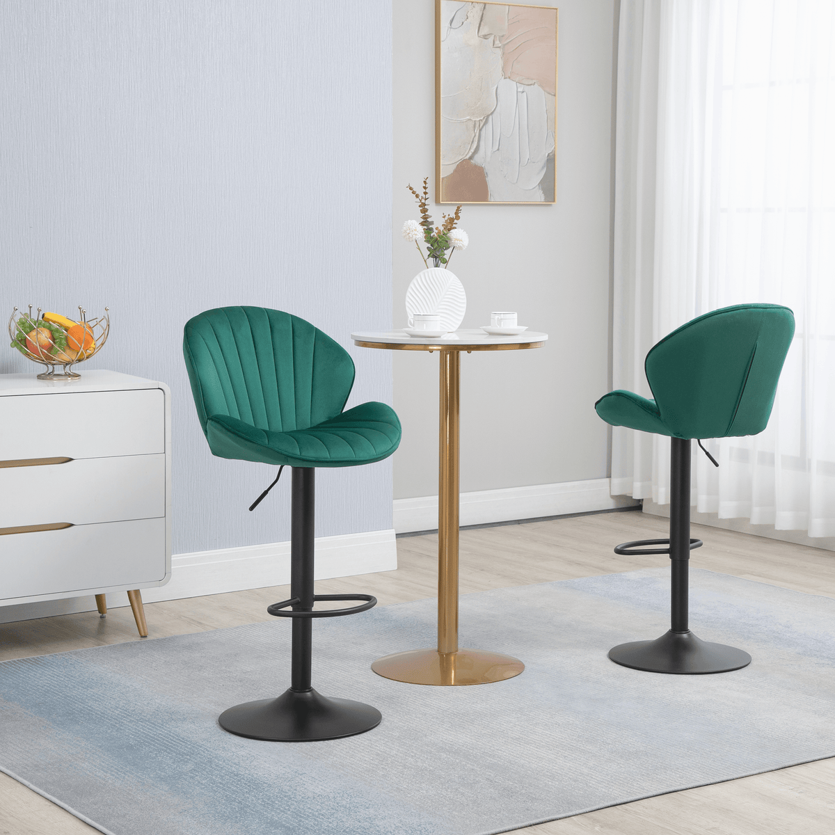 Modern Green Upholstered Swivel Bar Stool with Chrome Metal Base – Contemporary Counter Chair