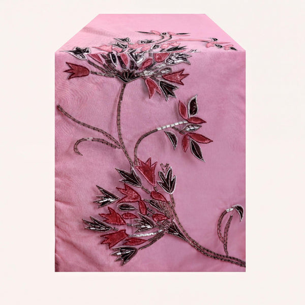 Decorative Table Runner - Embroidered Satin Backing Indoor Outdoor Table Decor